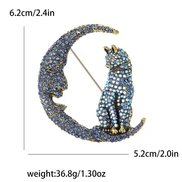 Blue Cat Moon Crystal Brooch - Picture 5 of 7